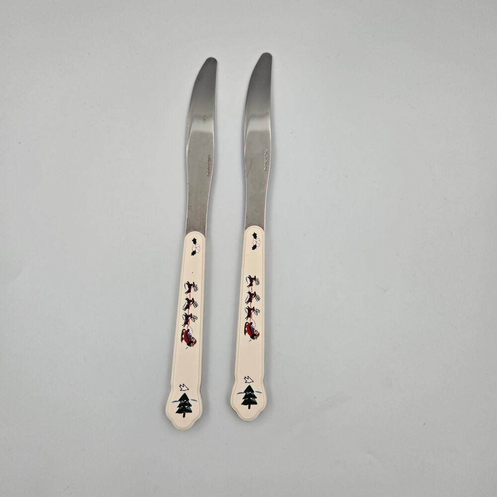 Two Pfaltzgraff Snow Village Stainless Steel Dinner Knives Replacements